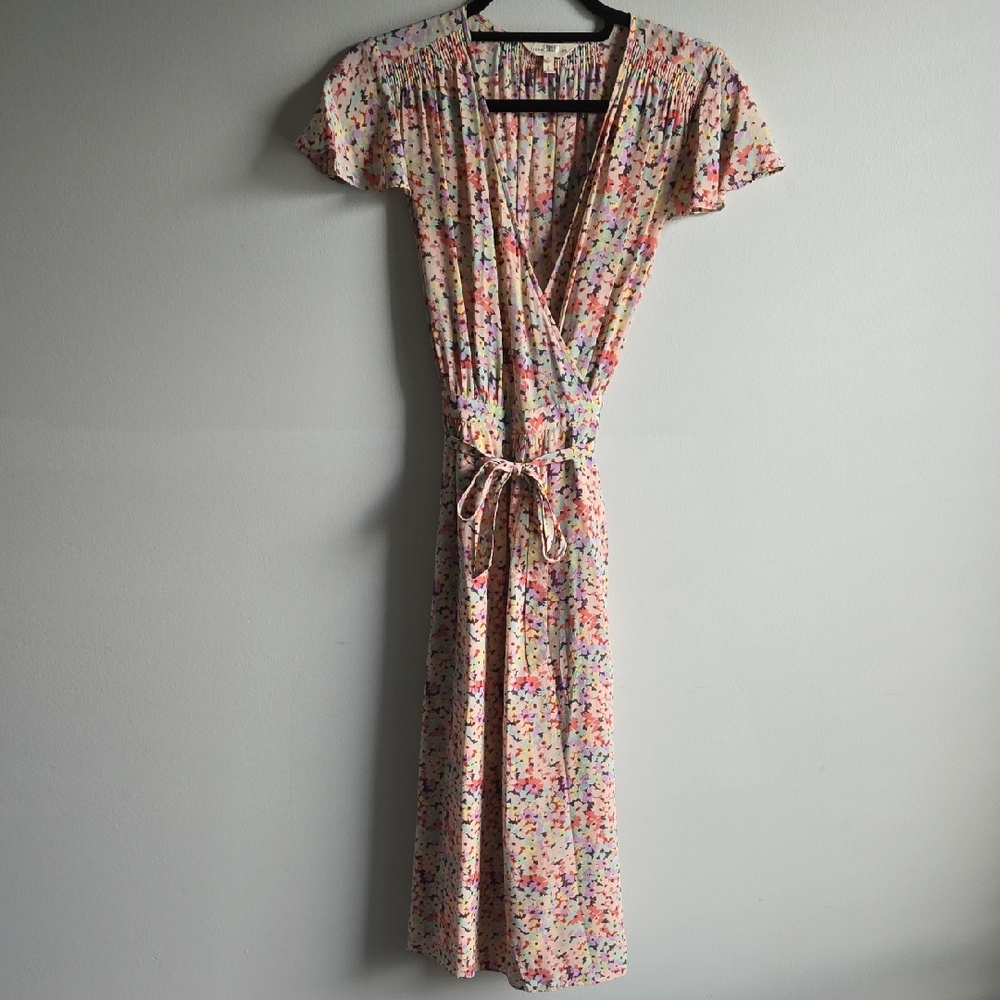 Rebecca Taylor Silk Multicolor Floral Wrap Dress